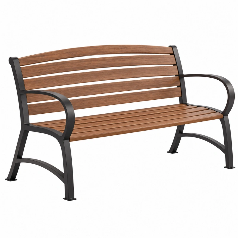 Panchina da giardino 120 x 62 x 85 cm in legno marrone e metallo nero con braccioli