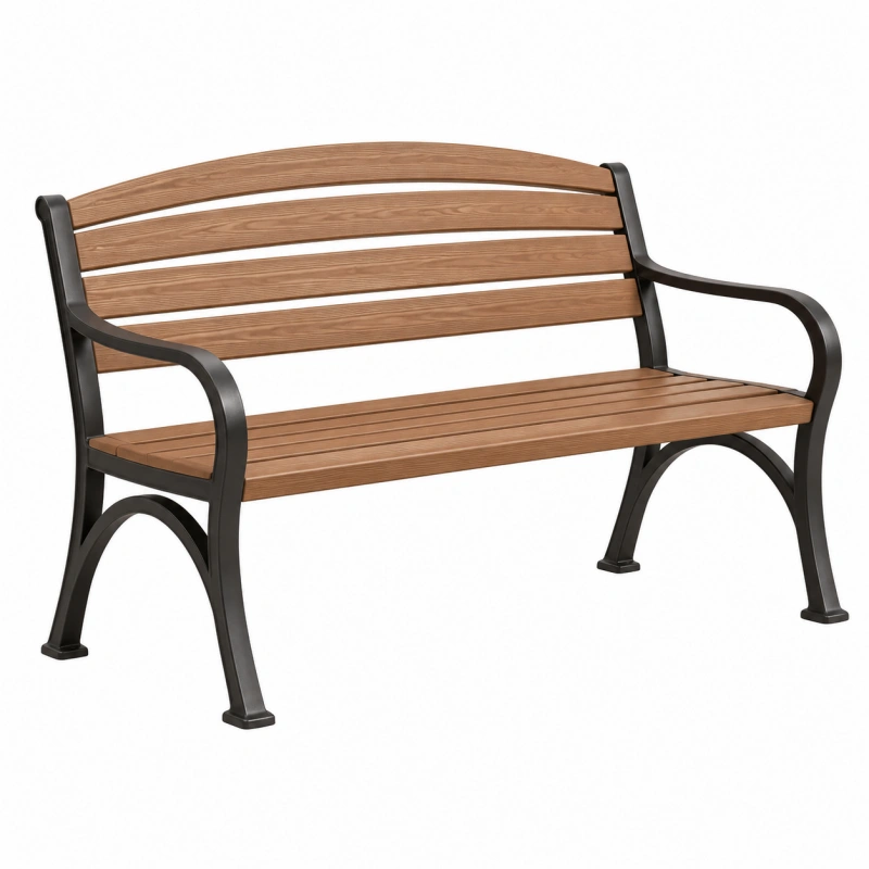 Panchina da giardino 150 x 60 x 85 cm in metallo e doghe effetto legno marrone