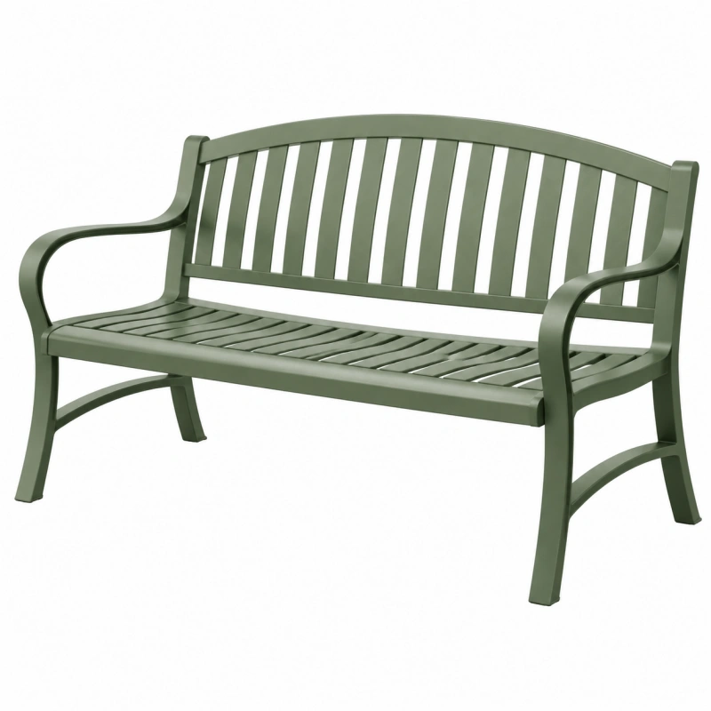 Panca da giardino 120 x 65 x 85 cm in metallo verde oliva con schienale a doghe