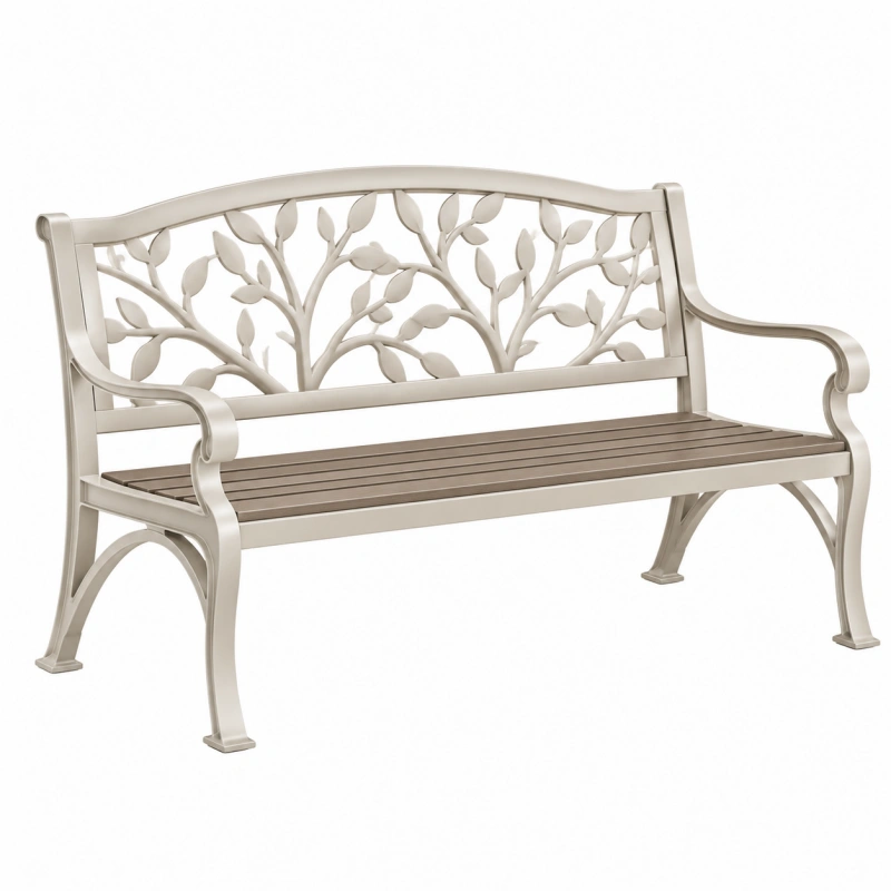 Panca da giardino 122 x 61 x 91 cm in metallo beige con schienale decorativo