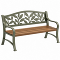 Panchina da giardino 125 cm in metallo e legno marrone verde con schienale decorativo