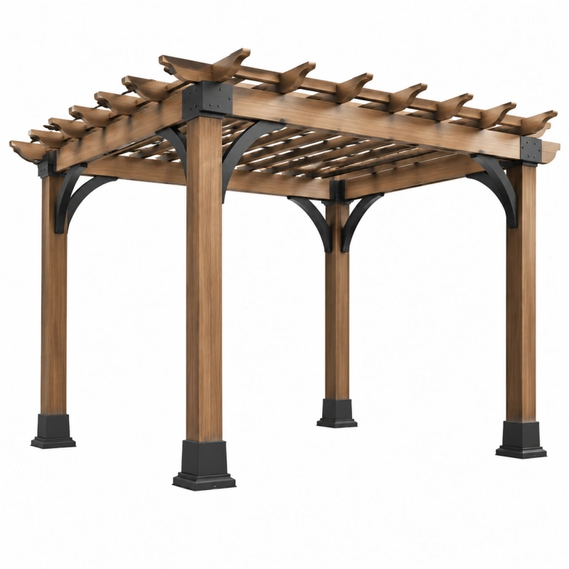 Pergola da giardino 300 x 300 x 230 cm in legno marrone con struttura metallica - copertura a listelli
