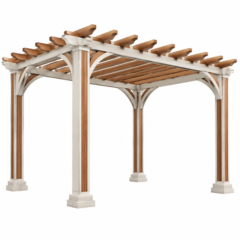 Pergola da giardino 300 x 300 x 250 cm in legno marrone e bianco con tetto a listelli
