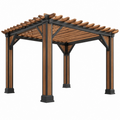 Pergola da giardino 300 x 300 x 250 cm in legno e metallo marrone/nero con copertura a listelli