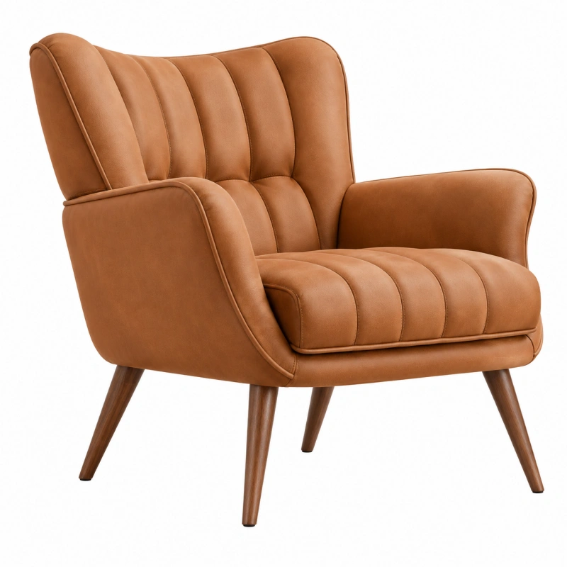 Poltrona 76 x 82 x 93 cm in similpelle cuoio con gambe in legno stile retrò