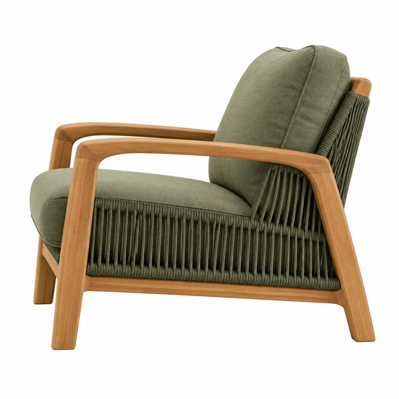 Poltrona 76 x 82 x 83 cm in legno e corda verde - stile contemporaneo