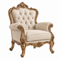 Poltrona 90x85x120 cm in legno e tessuto beige bronzo stile classico per soggiorno