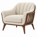 Poltrona 85 x 80 x 88 cm in tessuto avorio e legno marrone - stile moderno