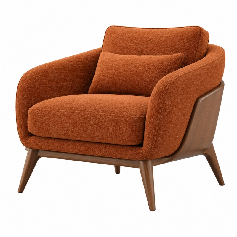 Poltrona 85 x 82 x 84 cm in tessuto terracotta e legno - stile moderno