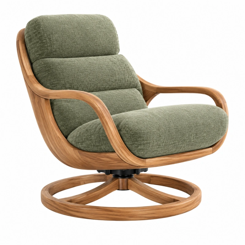 Poltrona girevole 85 x 90 x 100 cm in legno e tessuto verde stile moderno
