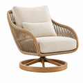 Poltrona girevole 82 x 86 x 85 cm in rattan naturale e tessuto beige - stile bohémien