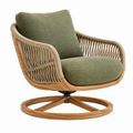 Poltrona girevole 82 x 82 x 82 cm in legno e corda beige con seduta verde stile naturale
