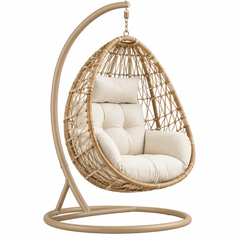 Poltrona sospesa 105 x 105 x 195 cm in rattan beige con struttura in metallo per relax