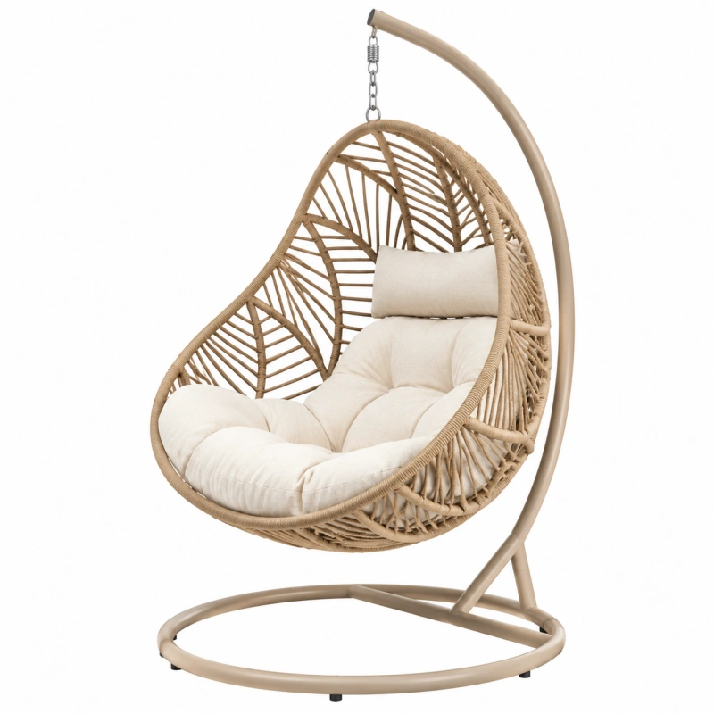 Poltrona sospesa 105 x 105 x 195 cm in metallo e rattan sintetico beige per interno ed esterno