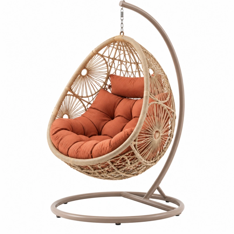 Poltrona sospesa 105 x 105 x 195 cm in fibra intrecciata beige con struttura in metallo - seduta da giardino