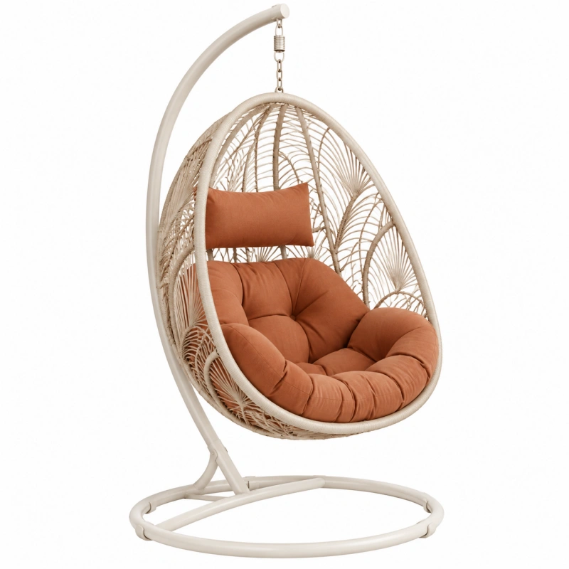 Poltrona sospesa 105 x 105 x 195 cm in rattan beige con struttura in metallo per interni