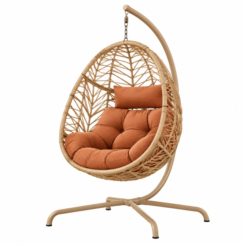 Poltrona sospesa 105 x 105 x 195 cm in rattan beige per esterno - stile boho con supporto