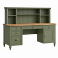 Scrivania con alzata 150 x 60 x 190 cm in legno verde salvia e naturale - stile classico con cassetti ripiani e vano contenitore