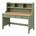 Scrivania con alzata 120 x 60 x 145 cm in legno verde salvia e naturale con cassetti e ripiani