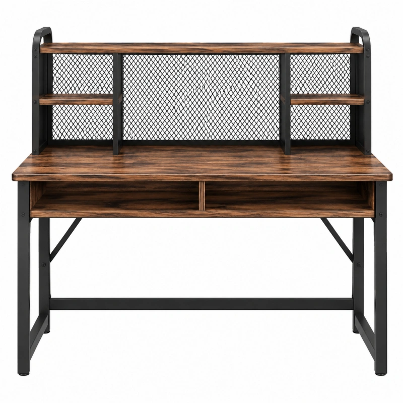 Scrivania 120 x 60 x 140 cm in legno e acciaio marrone nero con ripiani stile industriale