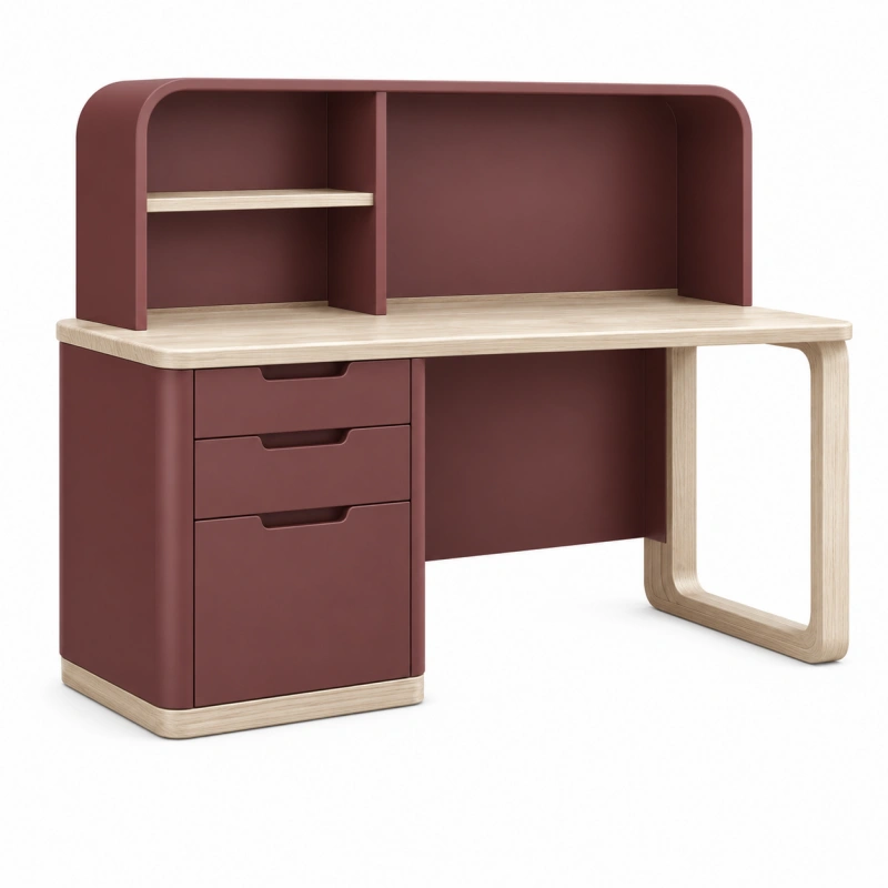 Scrivania con libreria 120 x 60 x 120 cm in legno bordeaux e naturale - moderna con 3 cassetti
